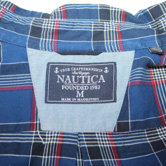 Nautica Men's LS Button Down Shirt Navy Red Plaid Size M - Picture 3 of 6